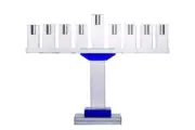 (D) Judaica Crystal Menorah Symmetrical 9 Branches Candle Holder (Blue)