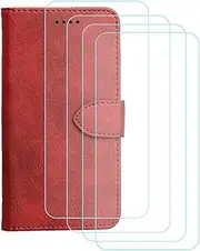 LCEHTOGYE Cover for Oppo A58 5G + 4 Slice HD Tempered Glass,Shell PU BracketBumper Protective Back Case - Anti-Scratch Screen Protector for Oppo A58 5G-YSNXK - Red