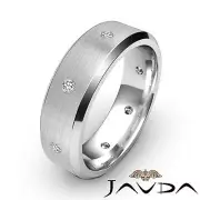 Round Cut Diamond Mens Eternity Ring Wedding Brushed Band 18k White Gold 0.16Ctw