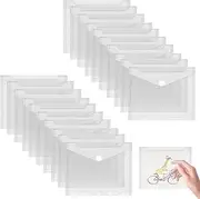 Pack of 20 A5 Document Wallets, Document Bags for Filing, Transparent Pockets A5, Expanding Folder with Velcro Closure, Filing Folder for Document Organising, Transparent, 7 Holes