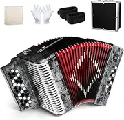 Accordion - 31 Key Diatonic, 12 Bass Buttons (G/C/F Tuning), Push-Pull Isochord Design, Beginner-Friendly Adult Set with Case, Gloves & Cleaning Wipes (Gray)