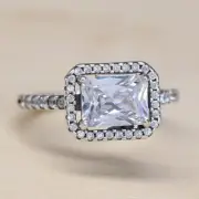 New Pandora Ring Rectangular Sparkling Halo Multiple Size 192391C01 W Hinged Box