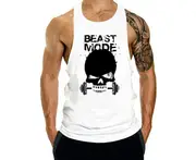 Bonivenshion Men's Cotton Tank Top Skull Print Sleeveless Tank Fitness Vest Bodybuilding Vest Workout Tank Top-White