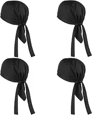 [Hariendny] Chef Hat Tie Back for Men, 4 Pack Kitchen Cooking Cap, Elastic Back Skull Caps Chef Hat with Ties, Adjustable Chef Cap Bandana for Kitchen Cooking Service and Other Work Men Women One Size Fit All