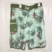 New Boys Swim Trunks Green Leaf Print Size 18