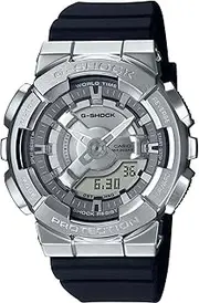 [Casio] G SHOCK MID SIZE DUO SLIM DESIGN, S/W, ALARM,100M WR, SILV IP CASE, BLK RESIN BAND