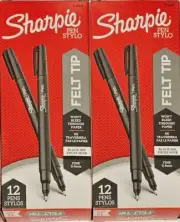 Sharpie Pen Felt Tip with Fine 0.4mm Point - 2x Boxes of 12 Pens - Black
