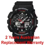 CASIO G-SHOCK ANALOG DIGITAL MEN WATCH GA-100 GA-100-1A4 BLACK / RED 2Y WARRANTY