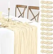 12 Packs Beige Cheesecloth Table Runner, Boho Gauze Cream Cheese Cloth Table Runner 10FT for Wedding Bridal Shower Baby Shower Birthday Spring Summer Decoration