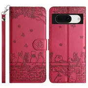 For Google Pixel 8a Wallet Case PU Leather Wall Cats Pattern Phone Cover