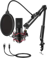 USB Microphone Set Flexible Boom Arm Stand Pop Filter, Plug and Play,Mic Kit