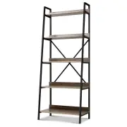 Bookshelf 5Tier Metal Bookcase Bookshelves Oak Book Shelf Display Storage