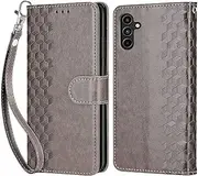 [TOMYOU] for Samsung Galaxy A15 5G/4G Case, Embossed Premium PU Leather Folio Flip Notebook Wallet Cover Compatible with Samsung A15 Phone Case [Magnet Closure][Kickstand][Card Slots], Gray