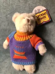 russ Teddy Bear in Birthday Sweater 7.5" plush NWT Birthday Circus