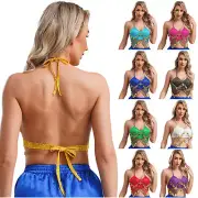 Women Corsets Camisole Crop Top Shiny Bras Latin Bra Belly Vest Padded Tops