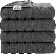 American Soft Linen 4 Piece Bath Towel Set, 100% Turkish Cotton Bath Towels for Bathroom, 27x54 in Extra Large Bath Towels 4-Pack, Bathroom Shower Towels, Grey Bath Towels