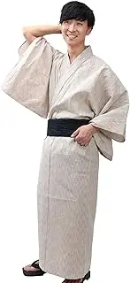 [Edoten] Yukata (Casual Summer Kimono) Japan Men's 2-Piece Set OBI (Belt) Shijiraori 100% Cotton Easy Festival Bon Dancing Fireworks Samurai