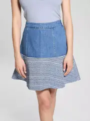 GUESS Blue Elsie Tweed Mix Denim Skirt Size: Medium, Polyester