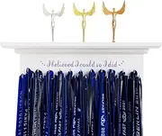 Premium Trophy Shelf and Medal Hanger Featuring Solid Wooden and Sturdy Ribbon Hooks. Wall Mount Medal Holder Display Gymnastics, Soccer, Running Race Medals Award. (Purple)