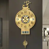 在飛比找樂天市場購物網優惠-掛鐘 時鐘 客廳時鐘 新中式黃銅鐘表掛鐘溫度家用時尚帶日歷格