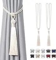 NICEEC 2 Pack Long Tassel Curtain Tiebacks Handmade Braided Rope Knot Drape Tie Backs European Style Decorative Curtain Holdbacks for Home & Office Window Drapery (Beige)