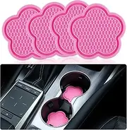 Olitomn Car Cup Coaster, 4pcs Universal Non-Slip Cup Holder Coaster, PVC Flower Shaped Car Cup Holder Coaster, Crystal Car Accessories Interior 【Pink】