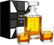 Pop Pop Gifts Whiskey Decanter Set, 25Oz/750Ml Decanter with Stopper and 2 Whisk