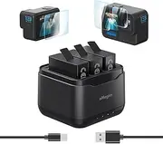 Battery Charging Hub + Tempered Film for Hero 13 Black, with SD Slots & USB Type C, 3 Batteries simultaneous Charging (Fast Charge Box)