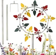 Metal Windmill Stake for Yard,Metal Windmill with Stake Wind Sculptures | Bright Weatherproof Pinwheels Spinner Sculptures for Farm Pathway Patio Decor