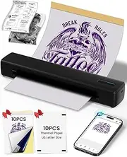 Tattoo Stencil Printer,Portable,Inkless,Thermal tattoo printer machine with 10 pcs of Tattoo Transfer Paper&10 pcs US letter paper,Tattoo Printer for Tattoo Artists&Beginners,Compatible with Phone&PC