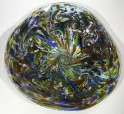 HAND BLOWN GLASS ART WALL PLATTER, CENTERPIECE, RAINBOW SPARKLE, DIRWOOD, n3790