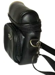 ICON Convertible Camera Bag Multipockets Black Faux Leather Crossbody / Belt Bag
