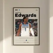 Anthony Edwards poster, Minnesota T'wolves art, Basketball print, Edwards Print