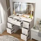 White Vanity Desk with LED Large Mirror, Makeup Table with 7 Drawers for Bedroom