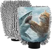 XYMZR Cat Big Fish Surreal Absorbent Microfiber Car Wash Mitt, Funny Cute Anime Scratch Free for Cars Cleaning, Home Cleaning Mitts, 2 Pack, 10.24” L x 7.09” W
