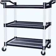 3 Tier Utility Service Catering Carts, Restaurant Kitchen Food Serving, with Wheels, Large Shelf Storage, Duty Heavy Cart Trolley for Bar、Salon、Warehouse、Office(Black