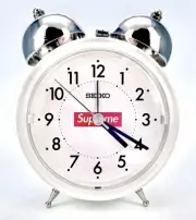 NEW Supreme Seiko Analog Bell Alarm Clock White Rare FW22A77 DEADSTOCK Red Bogo