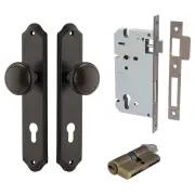 Paddington Knob Shouldered Backplate Entrance Kit w High Security Lock Signature Brass