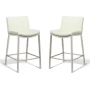 Set of 2 - Amos Bar Stool 66cm - Brushed Frame - White