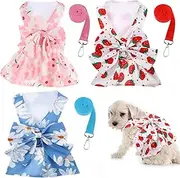 3 Pcs Dog Dresses with Harnesses Cute Colorful Bow Small Dogs Princess Dress Breathable Puppy Doggy Summer Dog Harness Dress for Dogs Girl with Button for Cats, Rabbits (Small) Princess