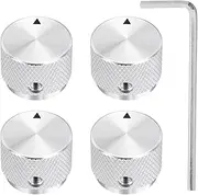 sourcing map 4 Pcs Aluminium Potentiometer Knobs, 1/4"(6.4mm) IDx7/8(20mm) ODx5/8(15.5mm) Height Universal Volume Tone Control Knobs for Guitar, Bass, Arrow Indicator, Silver