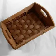 16" x 11" Sturdy Brown Woven Wood Wicker Rattan Gift Serving Basket Tray Handles