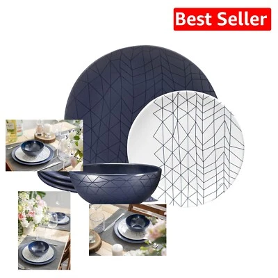12-Piece Spidy Blue Melamine Dinnerware Set - Stylish, Durable & Dishwasher Safe