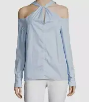$375 Rag & Bone Women's Blue Long Sleeve Striped Cold Shoulder Top Size XS