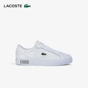 【LACOSTE】女鞋-Powercourt 皮革細部休閒鞋(白/黑色)