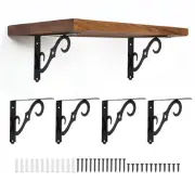 6 Pcs Decorative Shelf Brackets, 10" x 7" Floating Shelf Brackets, Black