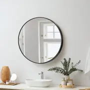 Oikiture Wall Mirrors Round Makeup Mirror Vanity Home Decorative 50/60/70/80/90cm Black/Gold/Wooden Bedroom Living Room