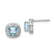 925 Sterling Silver Sky Blue Topaz Diamond Stud Earrings