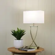 Oriel Lighting CHI Stylish Bedside Lamp with Polyester Shade in Antique Brass