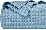 PHF 100% Cotton Waffle Weave Blanket SuperKing Size 230 x 270cm, Pre-Washed Lightweight Breathable Throw Blanket for Summer, Oeko-TEX Certified for Bed Couch Sofa, Home Decor, Dusty Blue